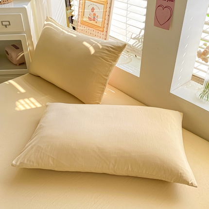 91家纺网 家纺一手货源 找家纺 （总）芷凡家纺 2025新款水洗棉印花纯色格子条纹单枕套