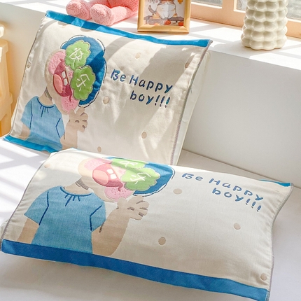 91家纺网 家纺一手货源 找家纺 美宜家 2025新款40*60儿童纯棉A类纱布枕巾乳胶专用高档枕巾 萌宠 一对