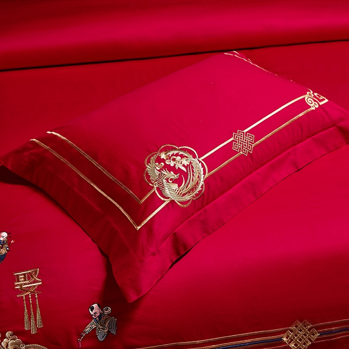 91家纺网 家纺一手货源 找家纺 晶缦家纺 2025新款喷气全棉13376婚庆绣花四件套 麒麟送子