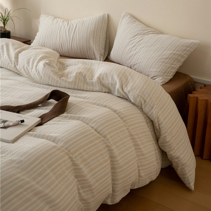 91家纺网 家纺一手货源 找家纺 佰亿莱 2025新款全棉色织双层纱拼色四件套 楠生