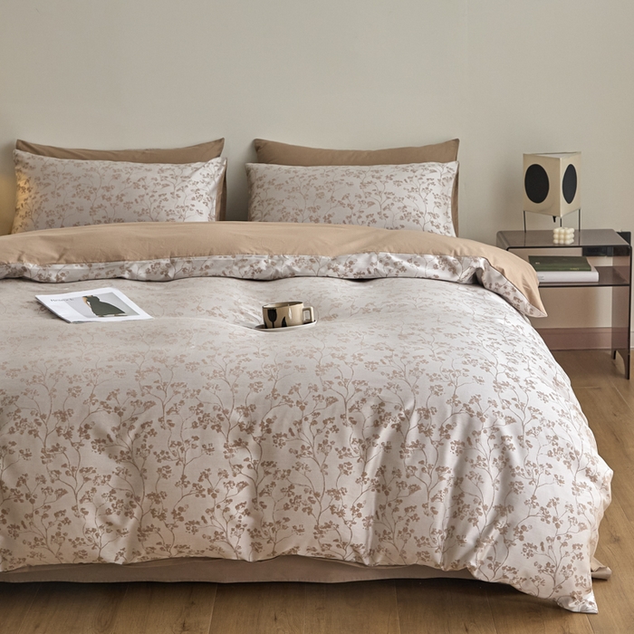 91家纺网 家纺一手货源 找家纺 琪格格纺织  2025新款色织天丝棉提花四件套 春絮-咖