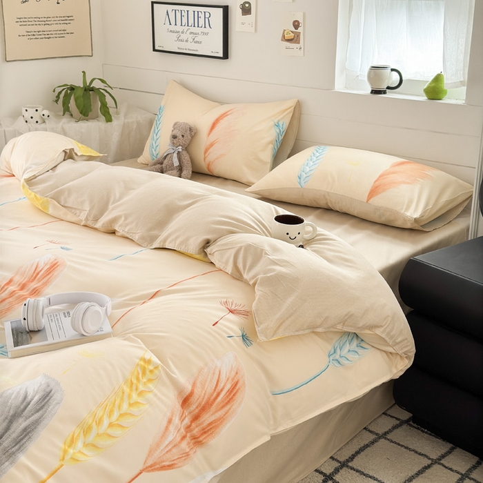 91家纺网 家纺一手货源 找家纺 可可家纺 2025新款印花卡通芦荟棉四件套亲肤床单被套三件套 丰收季节