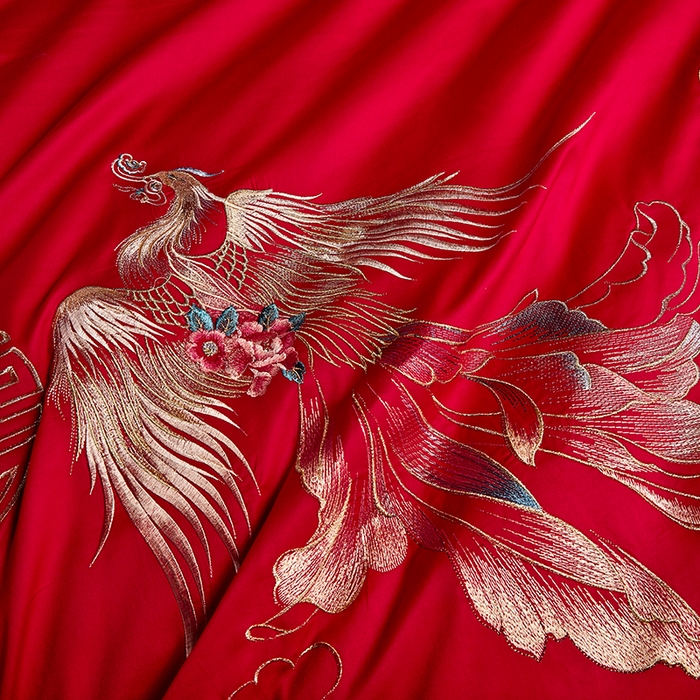 91家纺网 家纺一手货源 找家纺 晶缦家纺 2025新款喷气全棉13376婚庆绣花四件套 龙凤传玺