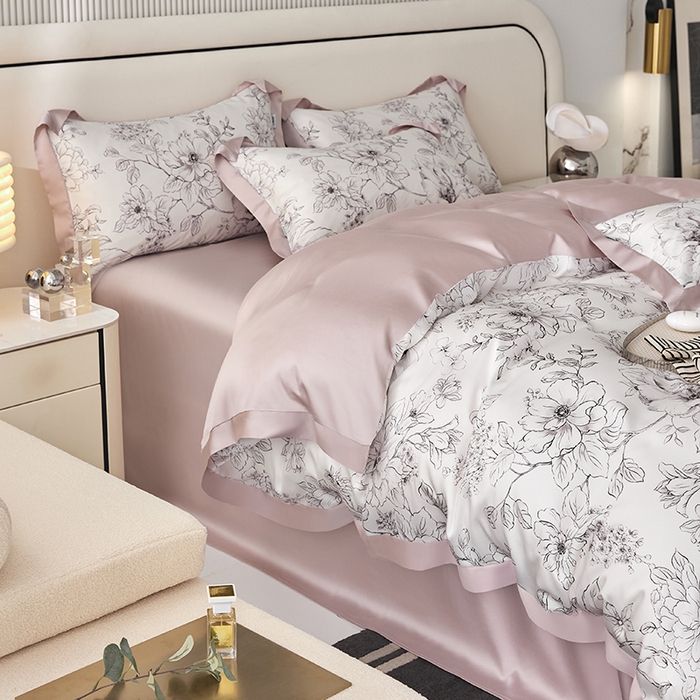 91家纺网 家纺一手货源 找家纺 禾时 2025新款60S兰精天丝印花四件套 晨烟