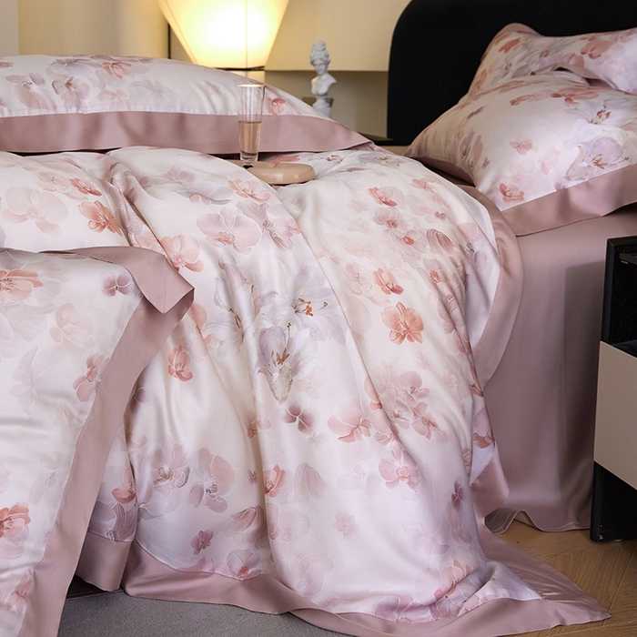 91家纺网 家纺一手货源 找家纺 禾时 2025新款60S兰精天丝印花四件套 花颜