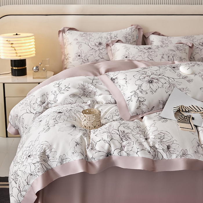 91家纺网 家纺一手货源 找家纺 禾时 2025新款60S兰精天丝印花四件套 晨烟