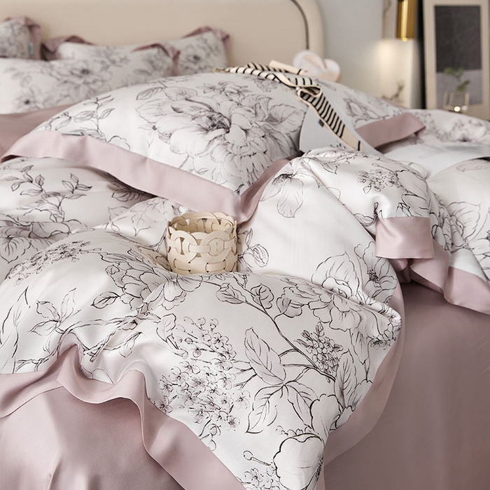 91家纺网 家纺一手货源 找家纺 禾时 2025新款60S兰精天丝印花四件套 晨烟