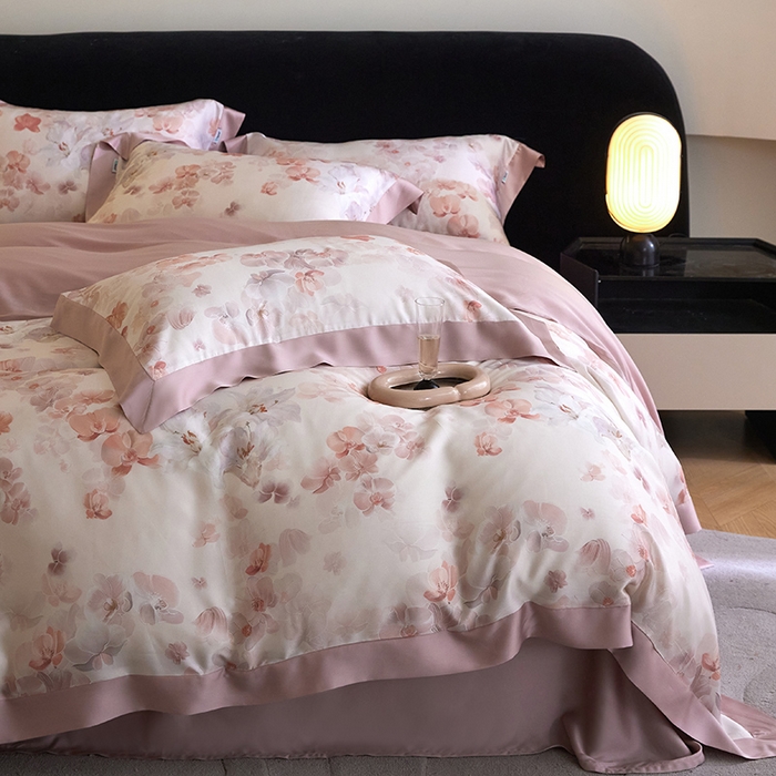 91家纺网 家纺一手货源 找家纺 禾时 2025新款60S兰精天丝印花四件套 花颜