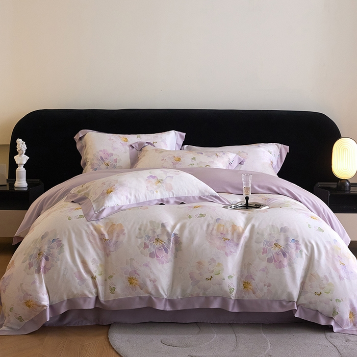 91家纺网 家纺一手货源 找家纺 禾时 2025新款60S兰精天丝印花四件套 绮梦