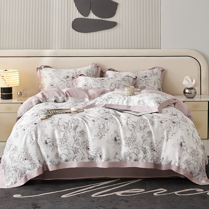 91家纺网 家纺一手货源 找家纺 禾时 2025新款60S兰精天丝印花四件套 晨烟