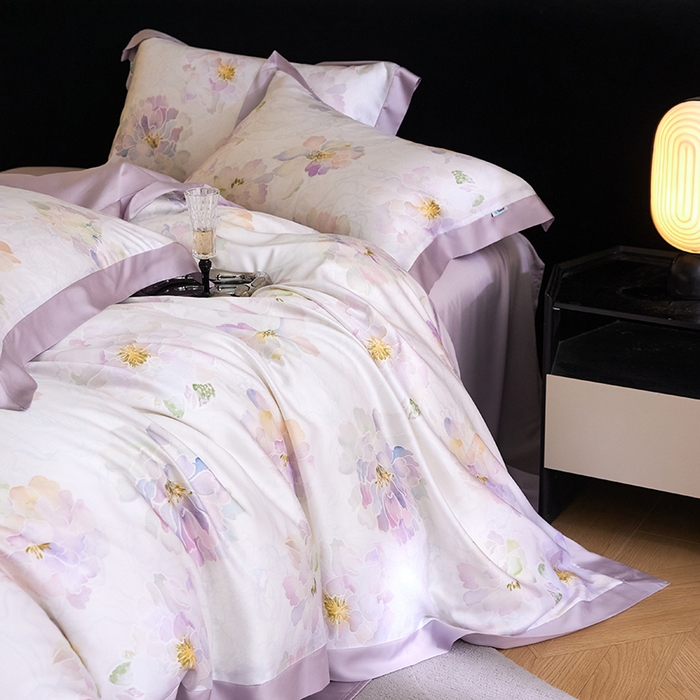 91家纺网 家纺一手货源 找家纺 禾时 2025新款60S兰精天丝印花四件套 绮梦