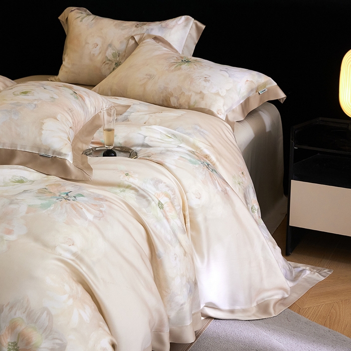 91家纺网 家纺一手货源 找家纺 禾时 2025新款60S兰精天丝印花四件套 初夏（米）