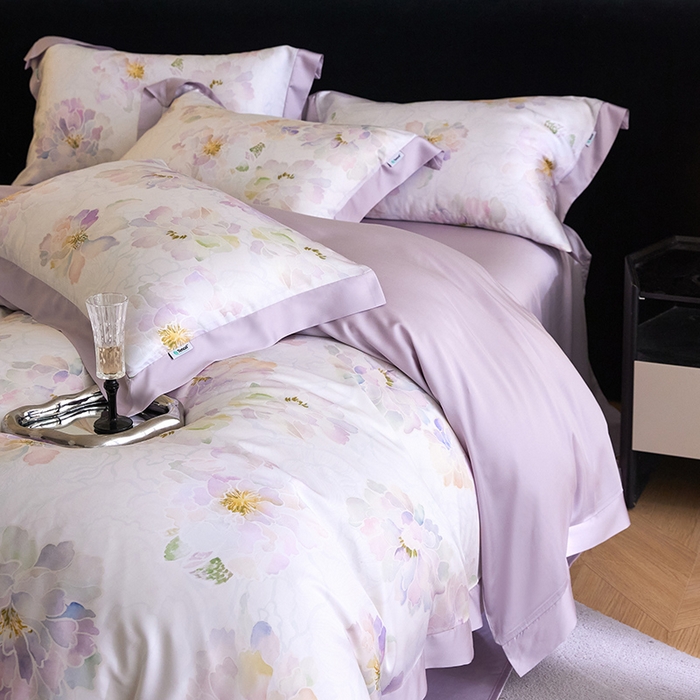 91家纺网 家纺一手货源 找家纺 禾时 2025新款60S兰精天丝印花四件套 绮梦