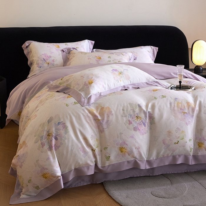 91家纺网 家纺一手货源 找家纺 禾时 2025新款60S兰精天丝印花四件套 绮梦