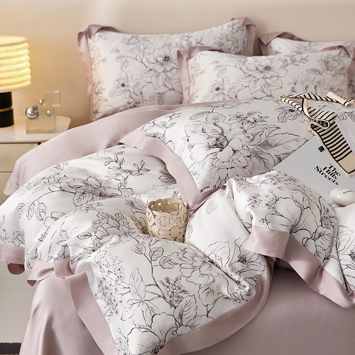 91家纺网 家纺一手货源 找家纺 禾时 2025新款60S兰精天丝印花四件套 晨烟