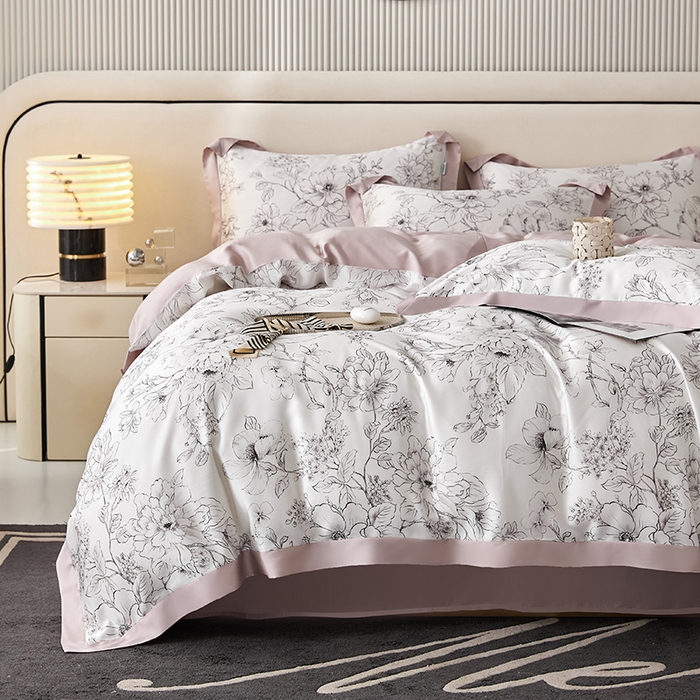 91家纺网 家纺一手货源 找家纺 禾时 2025新款60S兰精天丝印花四件套 晨烟