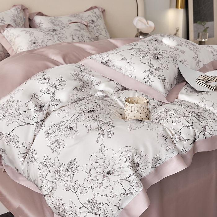 91家纺网 家纺一手货源 找家纺 禾时 2025新款60S兰精天丝印花四件套 晨烟