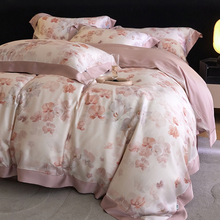 91家纺网 家纺一手货源 找家纺 禾时 2025新款60S兰精天丝印花四件套 花颜