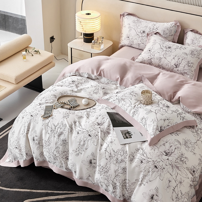 91家纺网 家纺一手货源 找家纺 禾时 2025新款60S兰精天丝印花四件套 晨烟