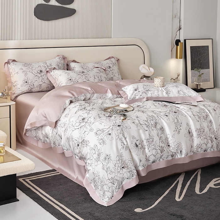 91家纺网 家纺一手货源 找家纺 禾时 2025新款60S兰精天丝印花四件套 晨烟