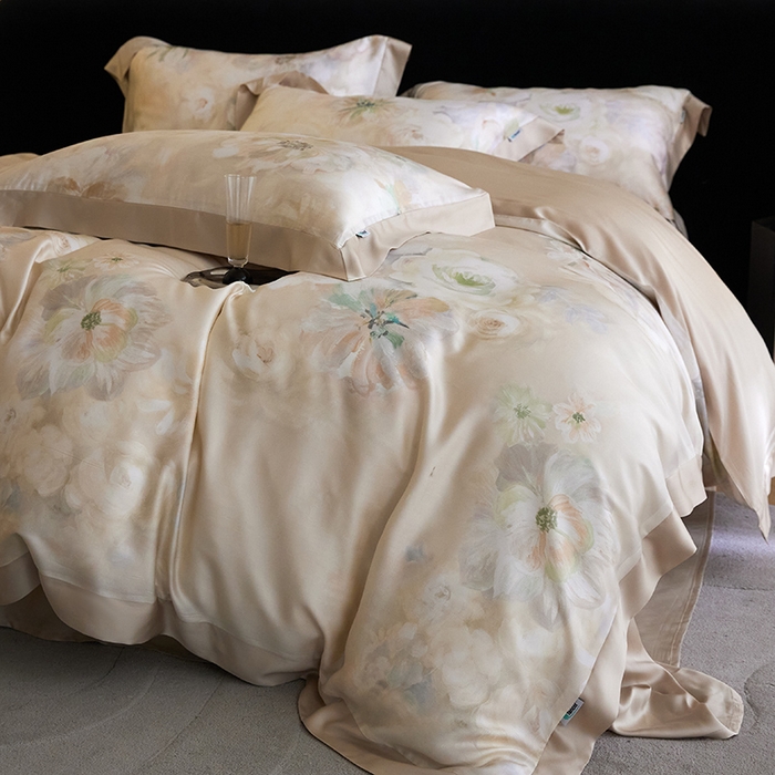 91家纺网 家纺一手货源 找家纺 禾时 2025新款60S兰精天丝印花四件套 初夏（米）