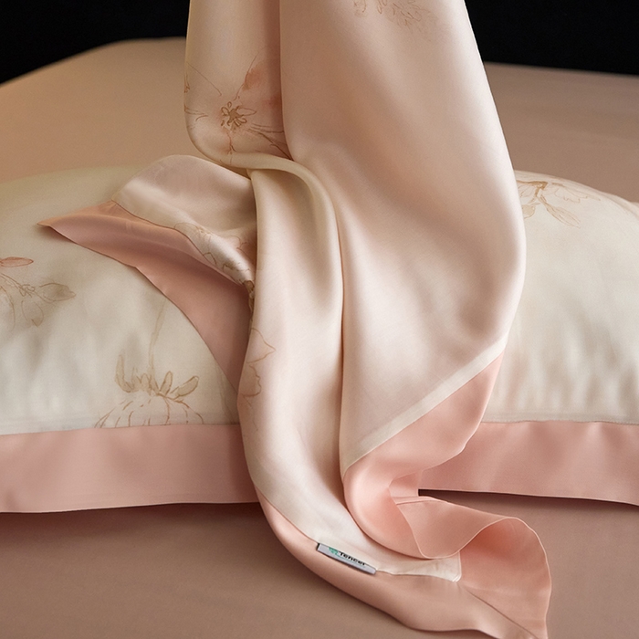 91家纺网 家纺一手货源 找家纺 禾时 2025新款60S兰精天丝印花四件套 粉黛