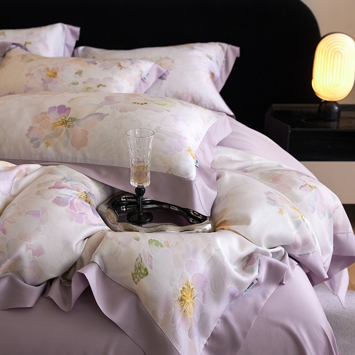 91家纺网 家纺一手货源 找家纺 禾时 2025新款60S兰精天丝印花四件套 绮梦