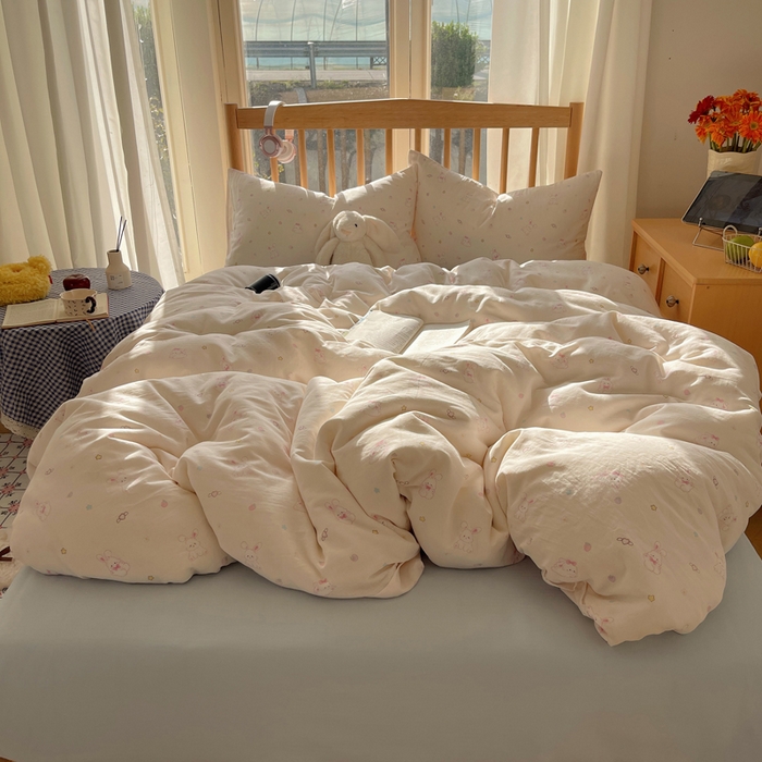 91家纺网 家纺一手货源 找家纺 蜜宿 2025新款卡通全棉A类双层纱四件套 月光兔兔