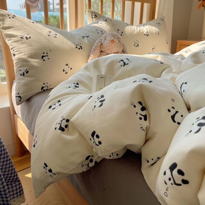 91家纺网 家纺一手货源 找家纺 蜜宿 2025新款卡通全棉A类双层纱四件套 晚安小熊