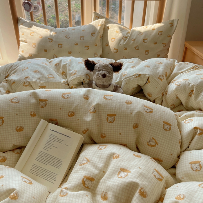 91家纺网 家纺一手货源 找家纺 蜜宿 2025新款卡通全棉A类双层纱四件套 曲奇小熊