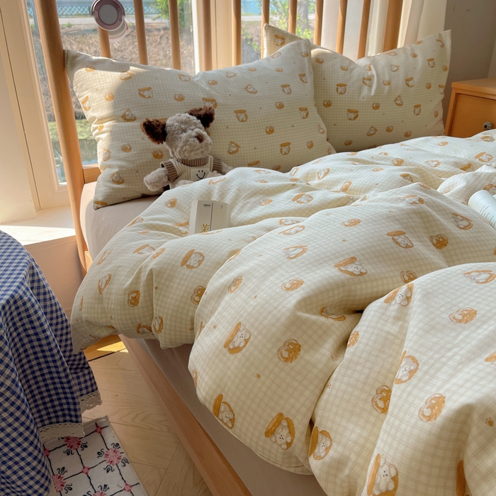 91家纺网 家纺一手货源 找家纺 蜜宿 2025新款卡通全棉A类双层纱四件套 曲奇小熊