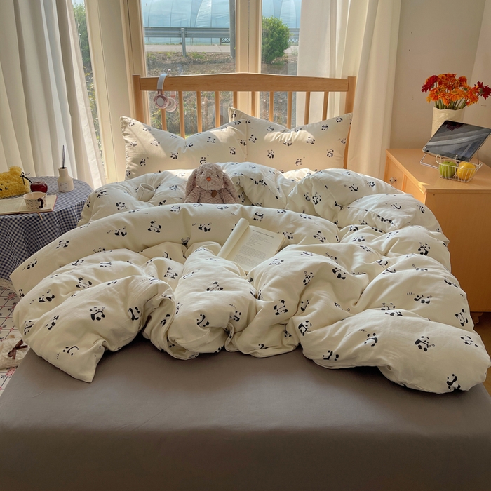 91家纺网 家纺一手货源 找家纺 蜜宿 2025新款卡通全棉A类双层纱四件套 晚安小熊