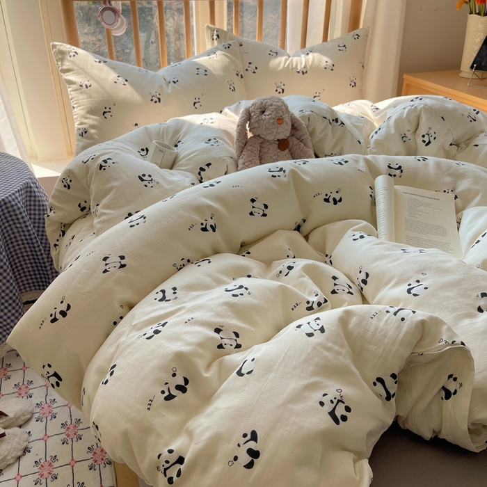 91家纺网 家纺一手货源 找家纺 蜜宿 2025新款卡通全棉A类双层纱四件套 晚安小熊