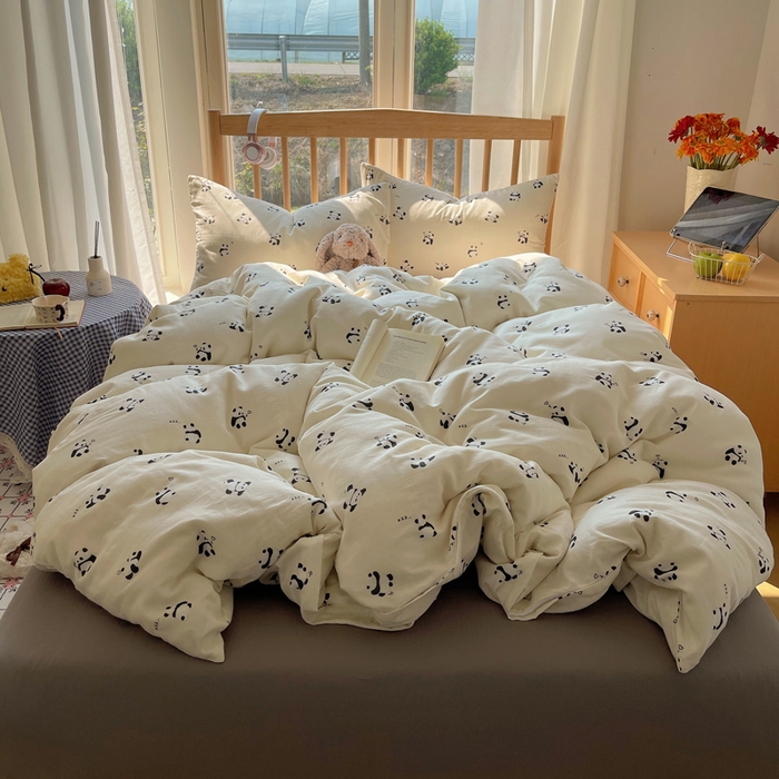 蜜宿 2025新款卡通全棉A类双层纱四件套 晚安小熊