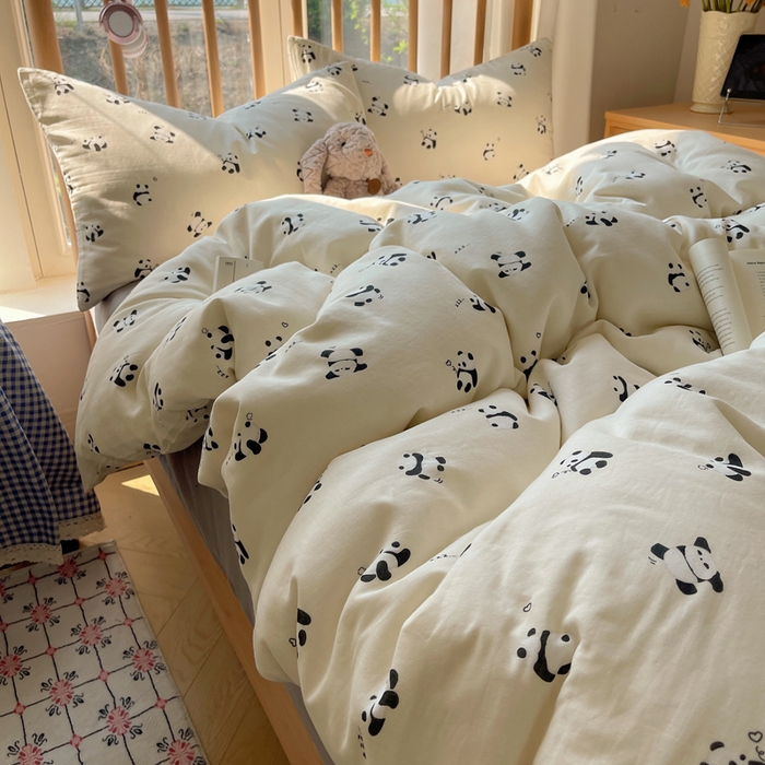 91家纺网 家纺一手货源 找家纺 蜜宿 2025新款卡通全棉A类双层纱四件套 晚安小熊