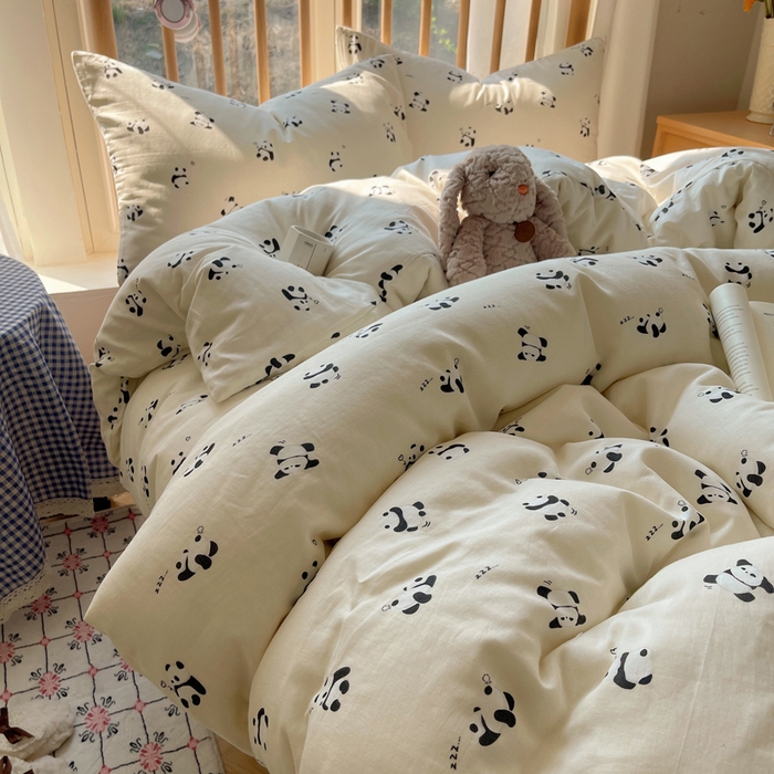 91家纺网 家纺一手货源 找家纺 蜜宿 2025新款卡通全棉A类双层纱四件套 晚安小熊