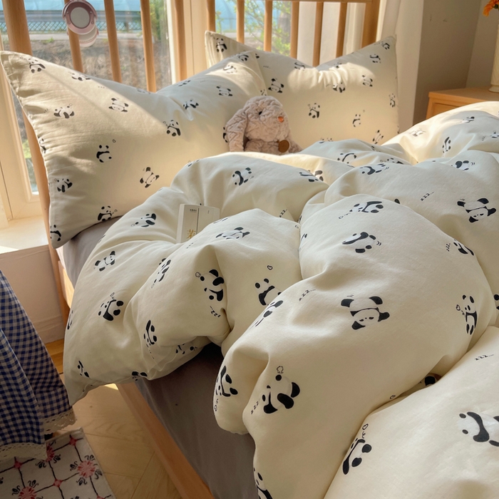 91家纺网 家纺一手货源 找家纺 蜜宿 2025新款卡通全棉A类双层纱四件套 晚安小熊