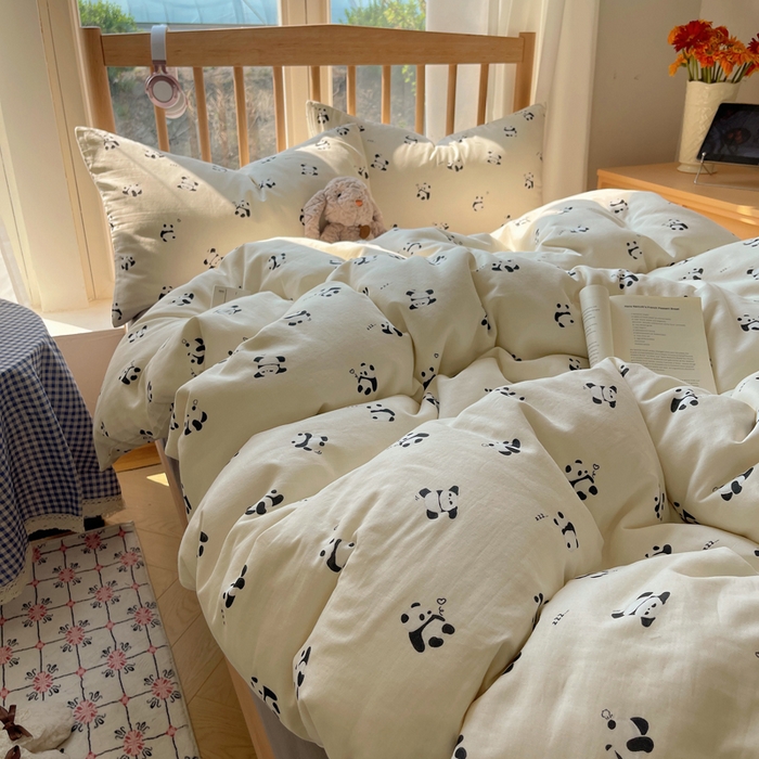 91家纺网 家纺一手货源 找家纺 蜜宿 2025新款卡通全棉A类双层纱四件套 晚安小熊