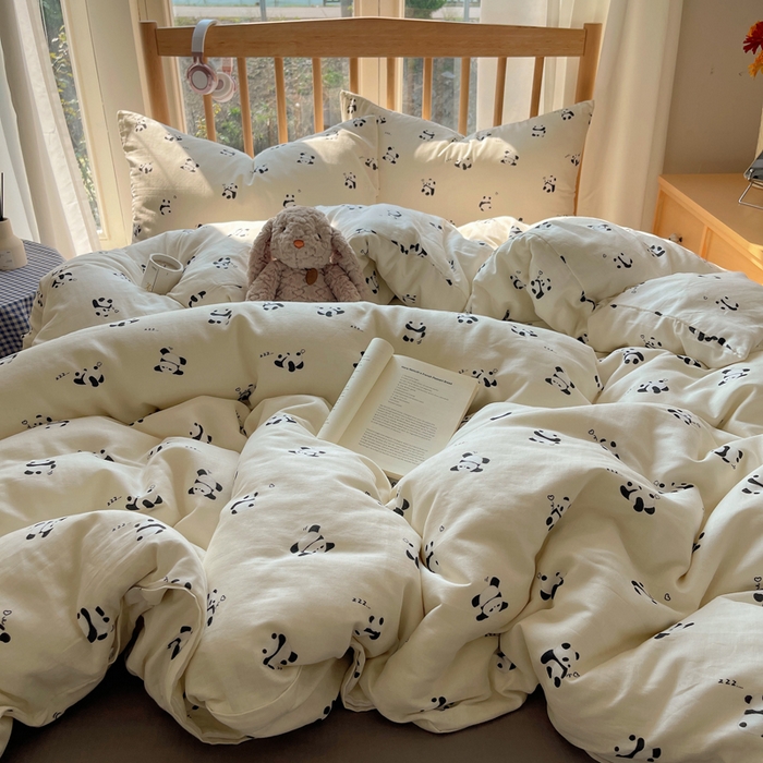 91家纺网 家纺一手货源 找家纺 蜜宿 2025新款卡通全棉A类双层纱四件套 晚安小熊