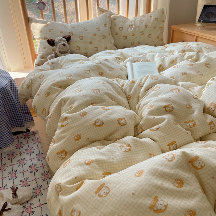 91家纺网 家纺一手货源 找家纺 蜜宿 2025新款卡通全棉A类双层纱四件套 曲奇小熊