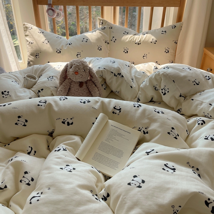 91家纺网 家纺一手货源 找家纺 蜜宿 2025新款卡通全棉A类双层纱四件套 晚安小熊