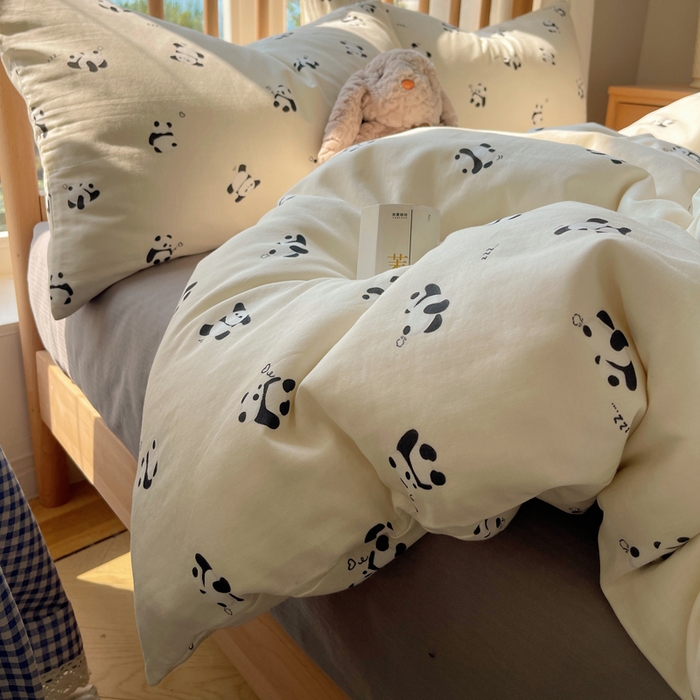 91家纺网 家纺一手货源 找家纺 蜜宿 2025新款卡通全棉A类双层纱四件套 晚安小熊