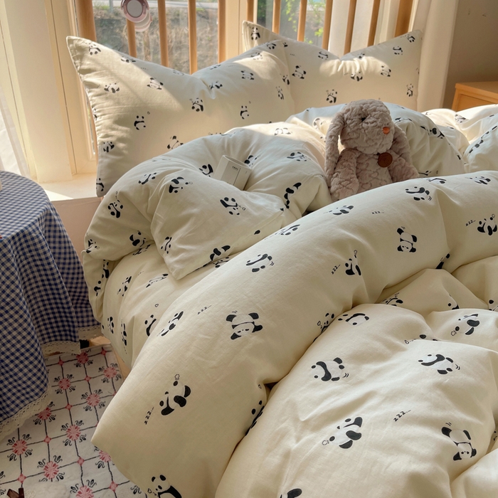 91家纺网 家纺一手货源 找家纺 蜜宿 2025新款卡通全棉A类双层纱四件套 晚安小熊