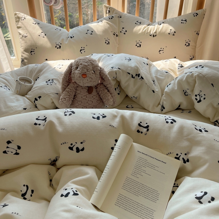 91家纺网 家纺一手货源 找家纺 蜜宿 2025新款卡通全棉A类双层纱四件套 晚安小熊