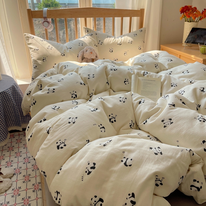 91家纺网 家纺一手货源 找家纺 蜜宿 2025新款卡通全棉A类双层纱四件套 晚安小熊