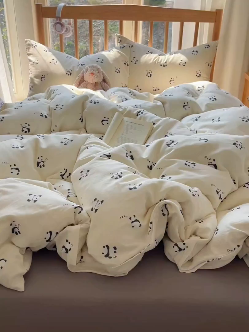 91家纺网 家纺一手货源 找家纺 蜜宿 2025新款卡通全棉A类双层纱四件套 晚安小熊