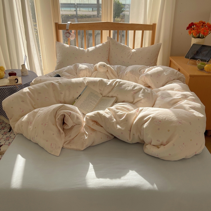 91家纺网 家纺一手货源 找家纺 蜜宿 2025新款卡通全棉A类双层纱四件套 月光兔兔