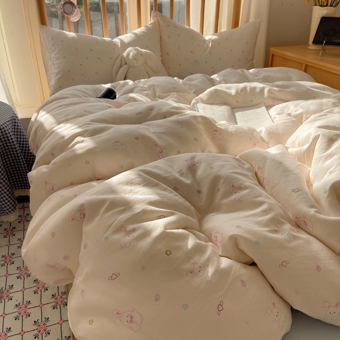 91家纺网 家纺一手货源 找家纺 蜜宿 2025新款卡通全棉A类双层纱四件套 月光兔兔