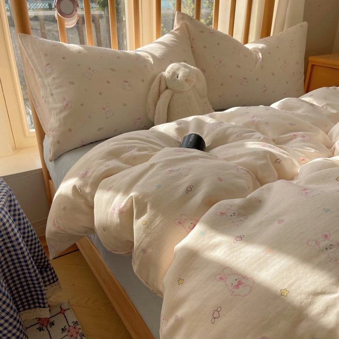 91家纺网 家纺一手货源 找家纺 蜜宿 2025新款卡通全棉A类双层纱四件套 月光兔兔