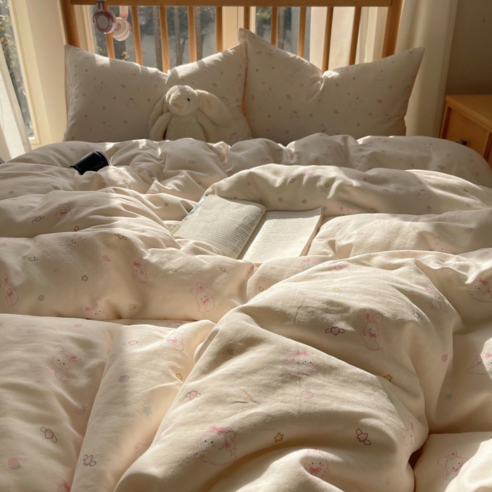 91家纺网 家纺一手货源 找家纺 蜜宿 2025新款卡通全棉A类双层纱四件套 月光兔兔